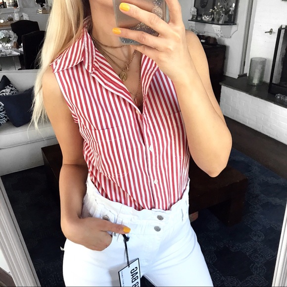 ♦️L.O.G.G RED WHITE STRIPE OPEN SHOULDER TOP! - Picture 5 of 12